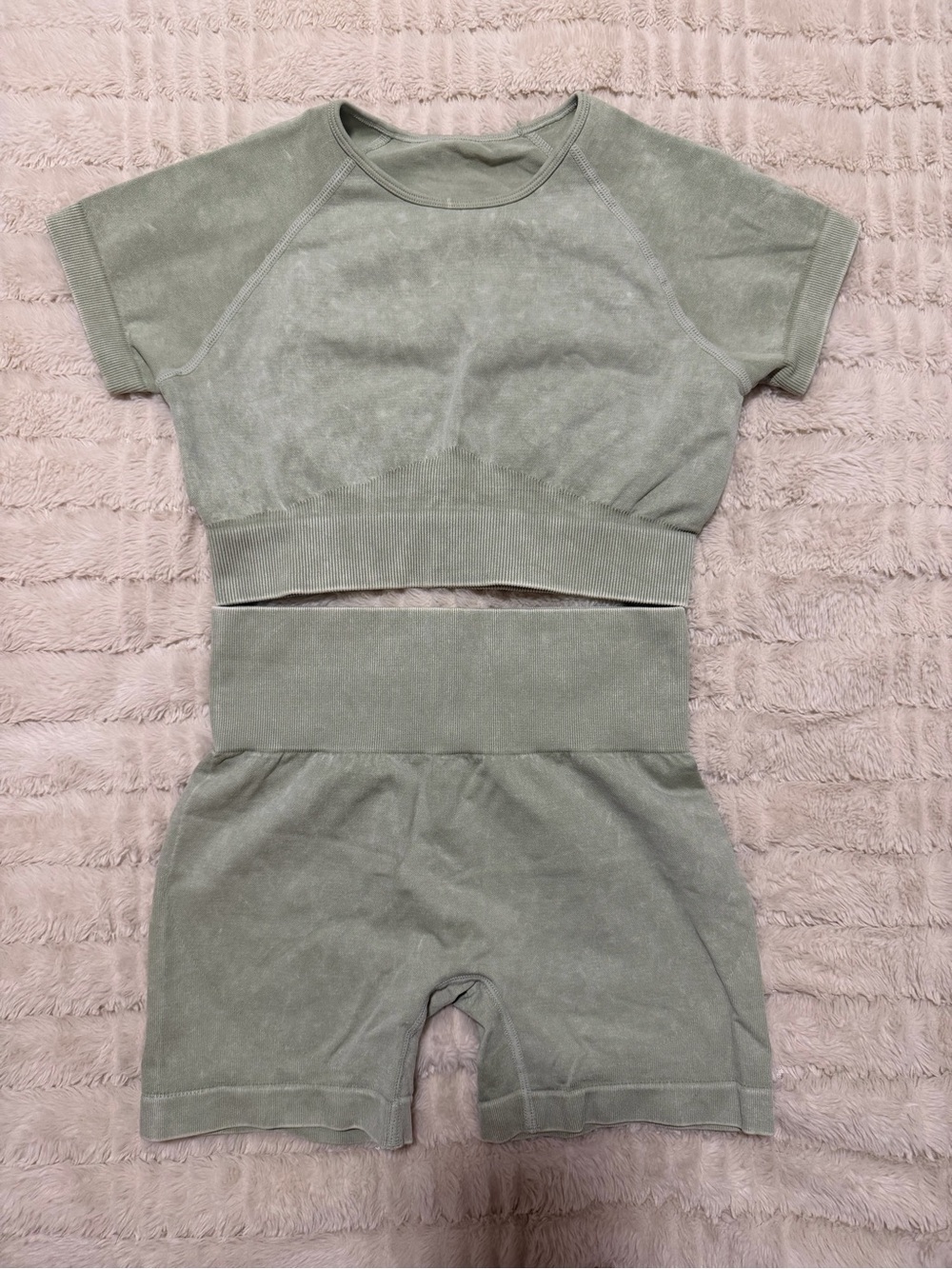 Light Sage Green Two-Piece Crop Top & High-Waist Shorts Set